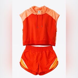 Avia Orange Colorblock Short Sleeve Hoodie & Shorts